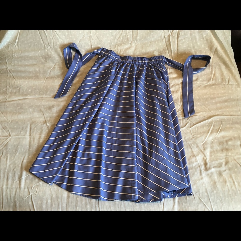NWOT Blue and White Striped Midi Skirt (Size SP)